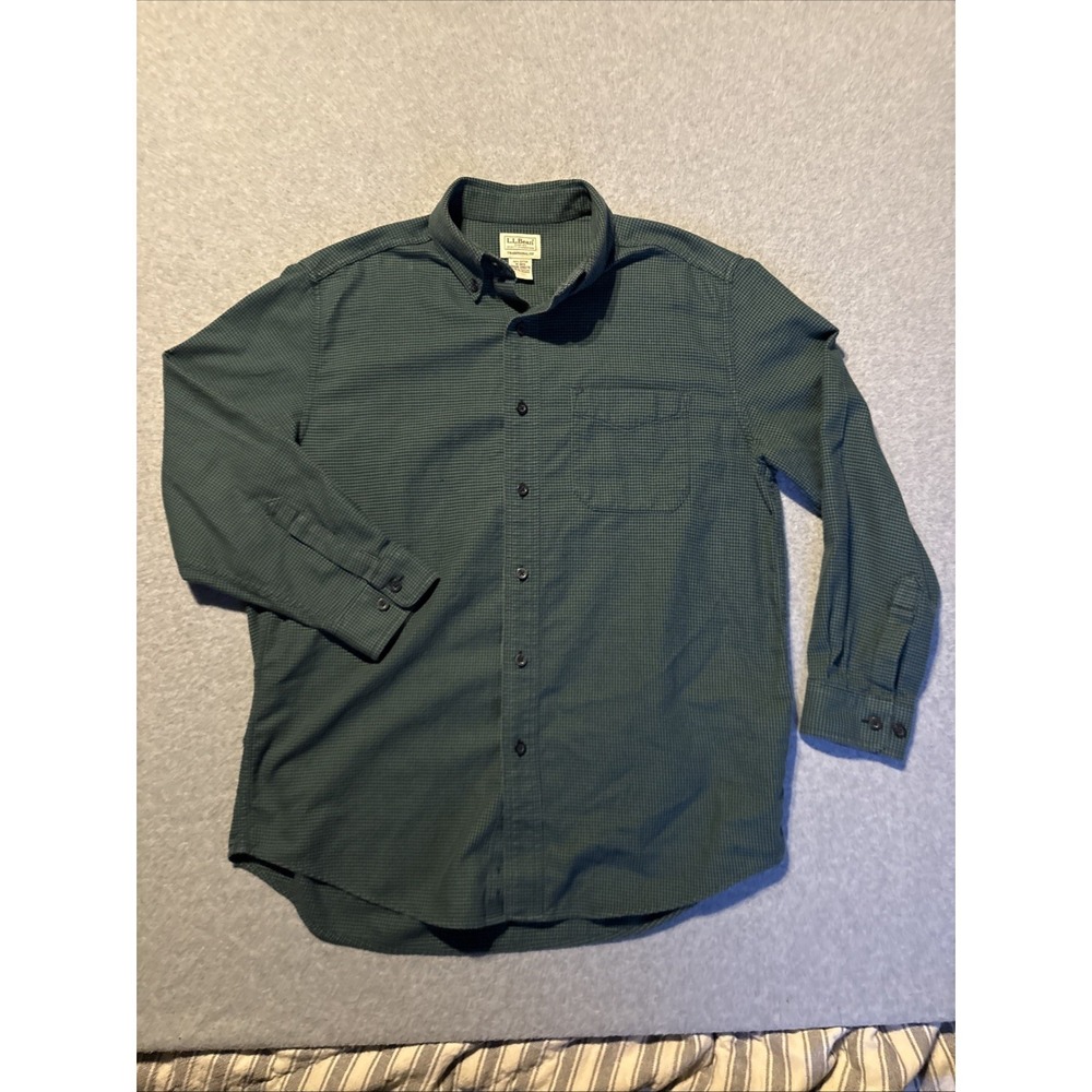 LL BEAN VTG Green Long Sleeve Button Down Flannel Men's M Traditional Fit Pocket